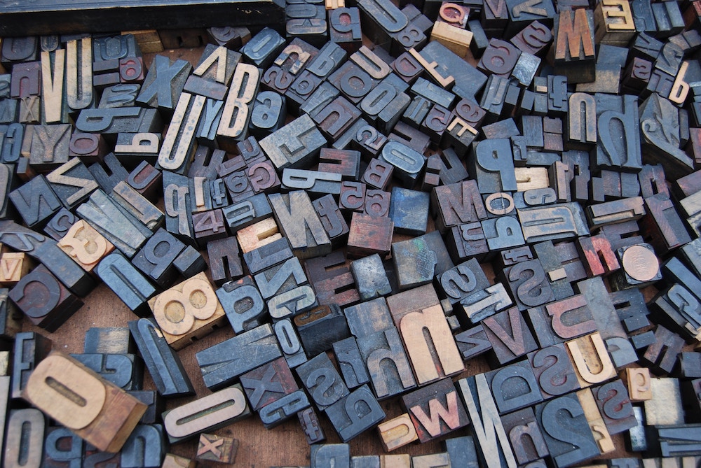 Array of stamping letters from an old newspaper facility