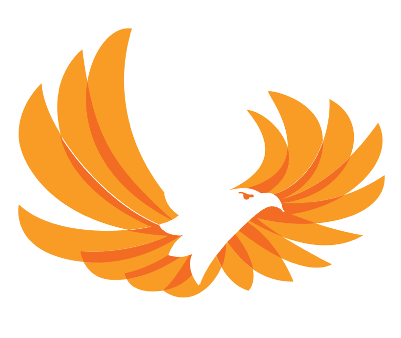 The Eagle Village icon- an eagle with orange wings soaring on the wind